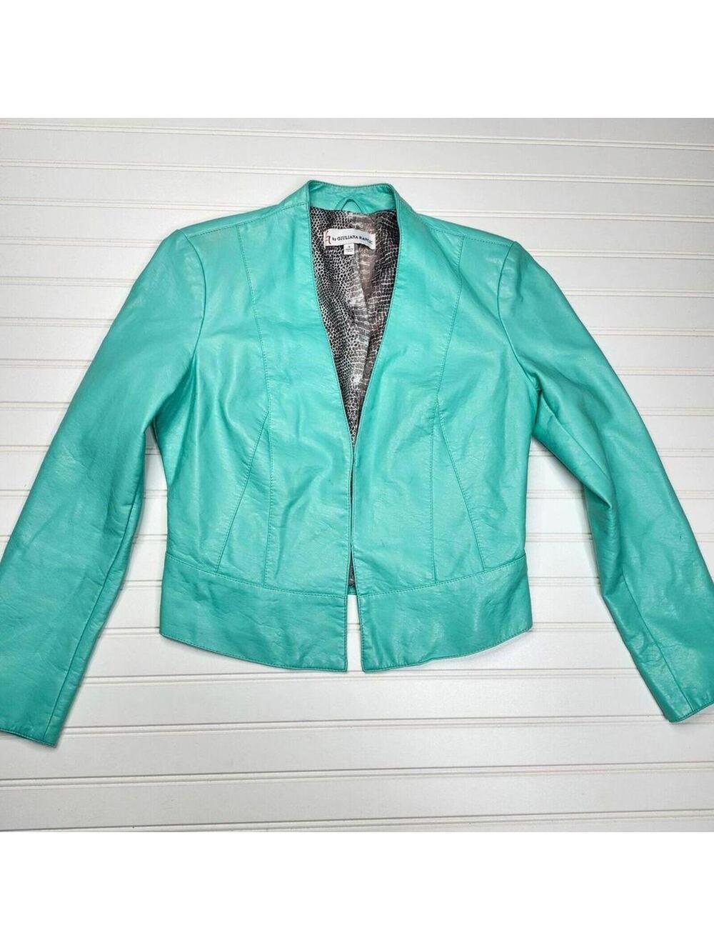G by Giuliana Mint Green Moto Faux Leather Jacket Snake Print Lining Small